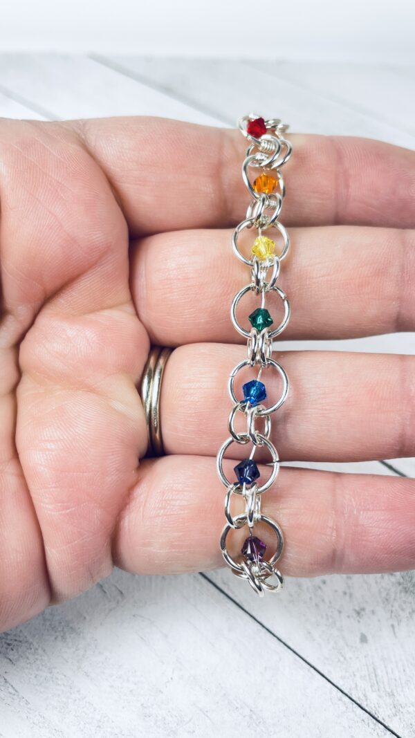 Rainbow Bi-cone Crystal Chainmail Bracelet - Image 5