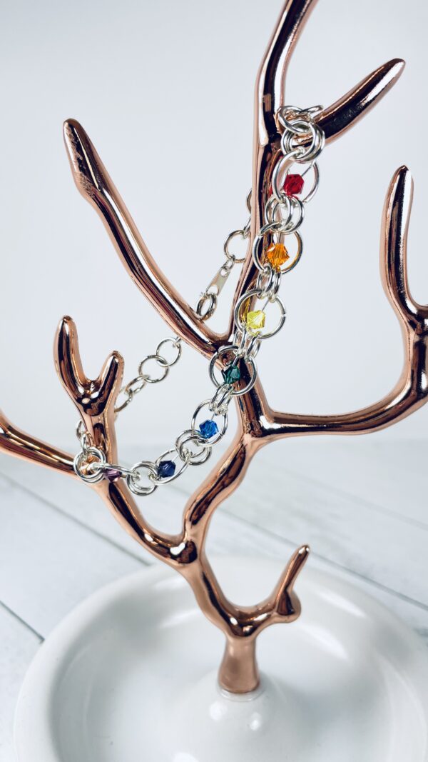 Rainbow Bi-cone Crystal Chainmail Bracelet - Image 4