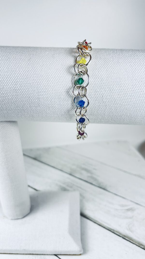 Rainbow Bi-cone Crystal Chainmail Bracelet - Image 3
