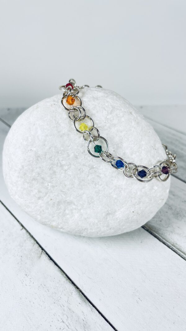 Rainbow Bi-cone Crystal Chainmail Bracelet - Image 2