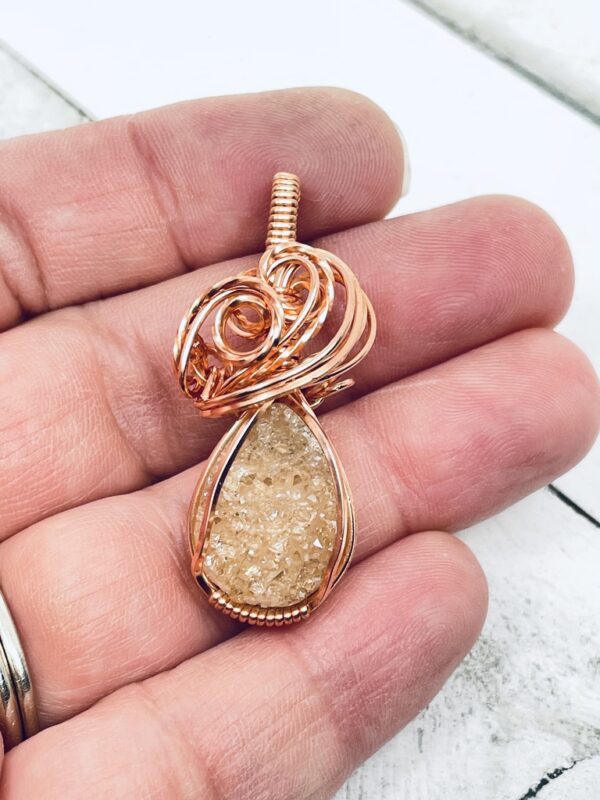 Peach Druzzy Agate in Raw Copper Wire - Image 6