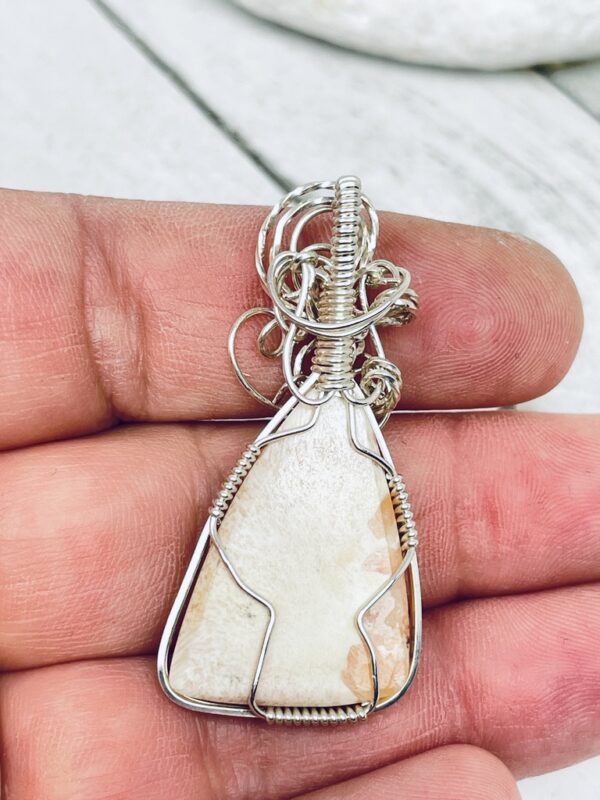 Freeform Domed Peach Scolecite in Sterling Silver - Image 2