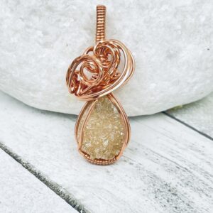 Peach Druzzy Agate in Raw Copper Wire