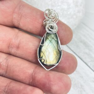 Teardrop Labradorite with Peach & Teal Flash in Sterling Silver