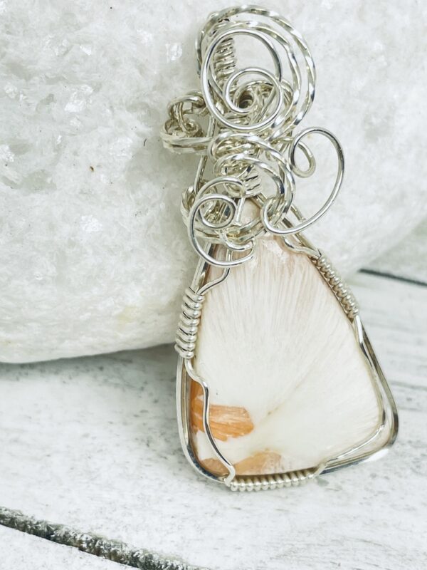 Freeform Domed Peach Scolecite in Sterling Silver