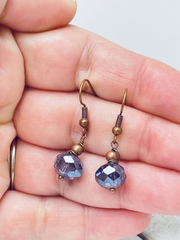 Heather Purple Cracked Glass Rondel Beads in Antiqued Copper - Image 7