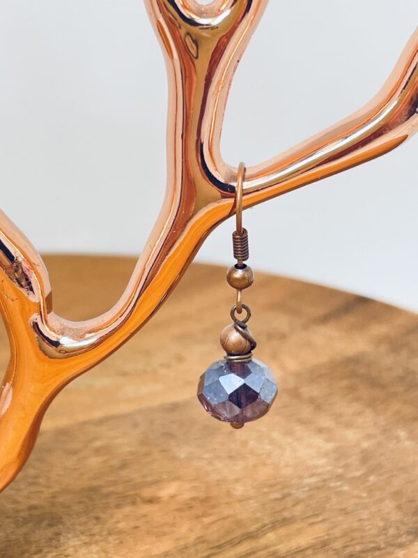 Heather Purple Cracked Glass Rondel Beads in Antiqued Copper - Image 3