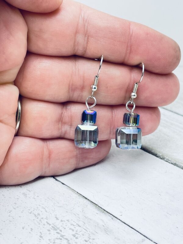 Stacked Cube Iridescent Glass Bead Earrings - Image 5