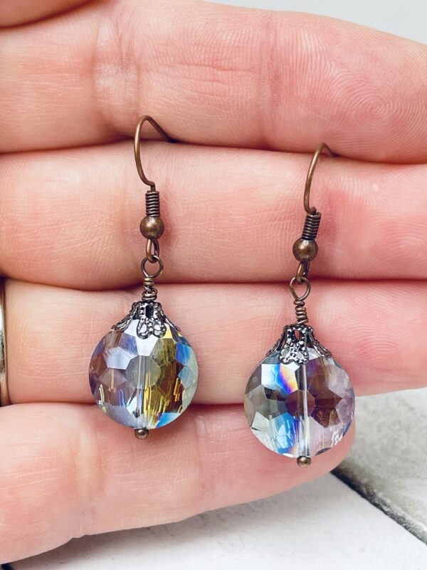 Faceted Iridescent Disk Shaped Glass Bead Earrings - Image 5