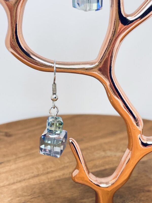 Stacked Cube Iridescent Glass Bead Earrings - Image 9