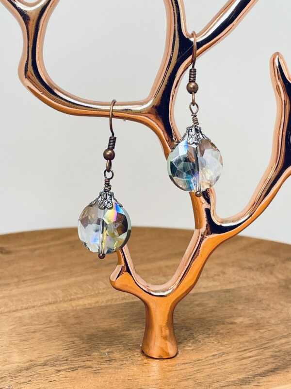Faceted Iridescent Disk Shaped Glass Bead Earrings