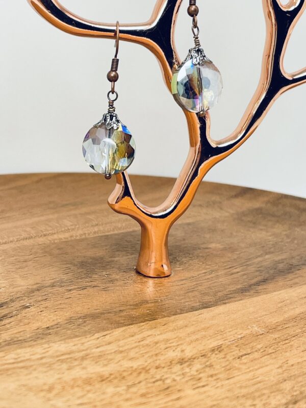 Faceted Iridescent Disk Shaped Glass Bead Earrings - Image 3