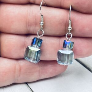 Stacked Cube Iridescent Glass Bead Earrings