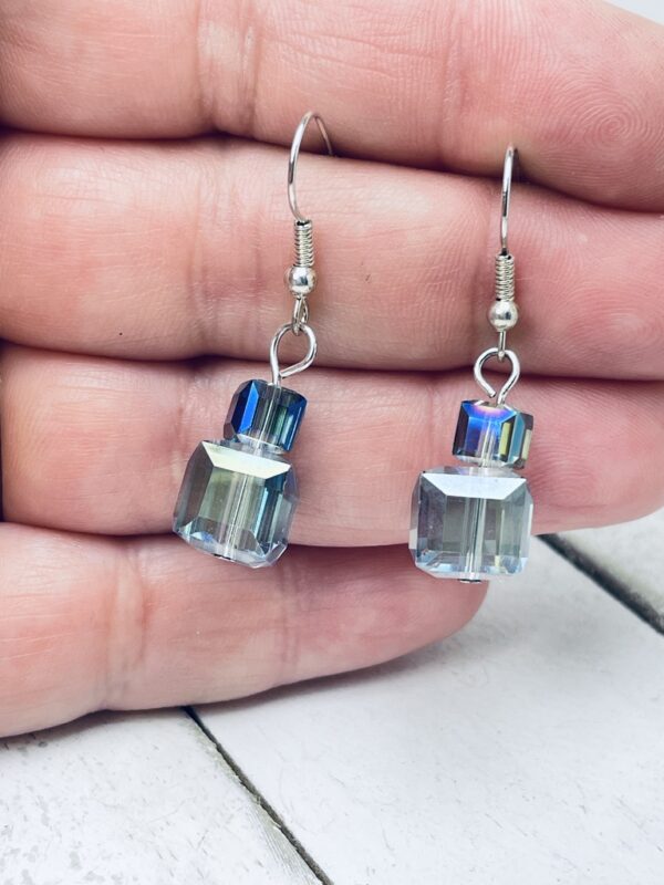 Stacked Cube Iridescent Glass Bead Earrings
