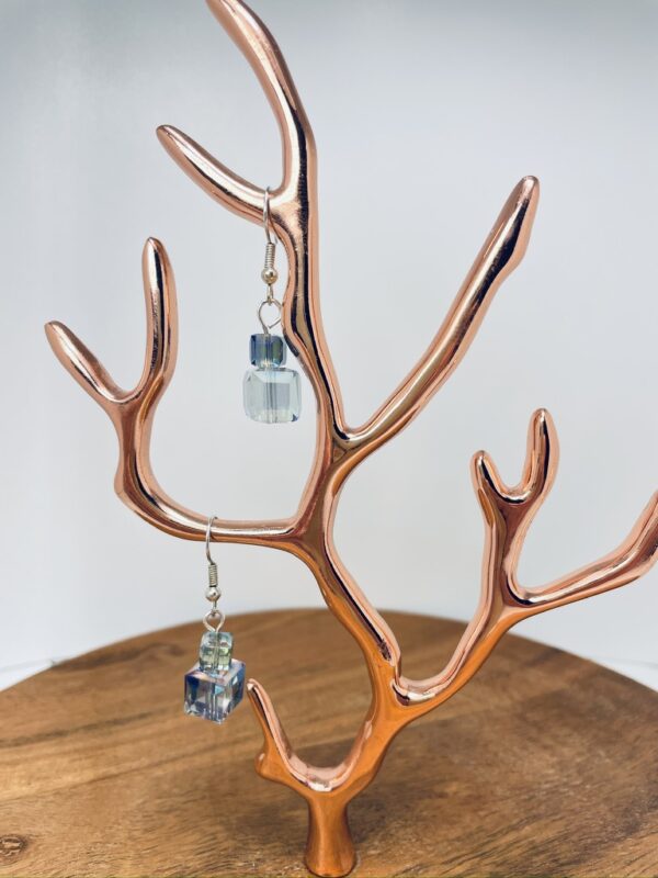 Stacked Cube Iridescent Glass Bead Earrings - Image 2