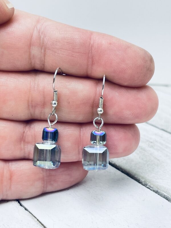 Stacked Cube Iridescent Glass Bead Earrings - Image 6