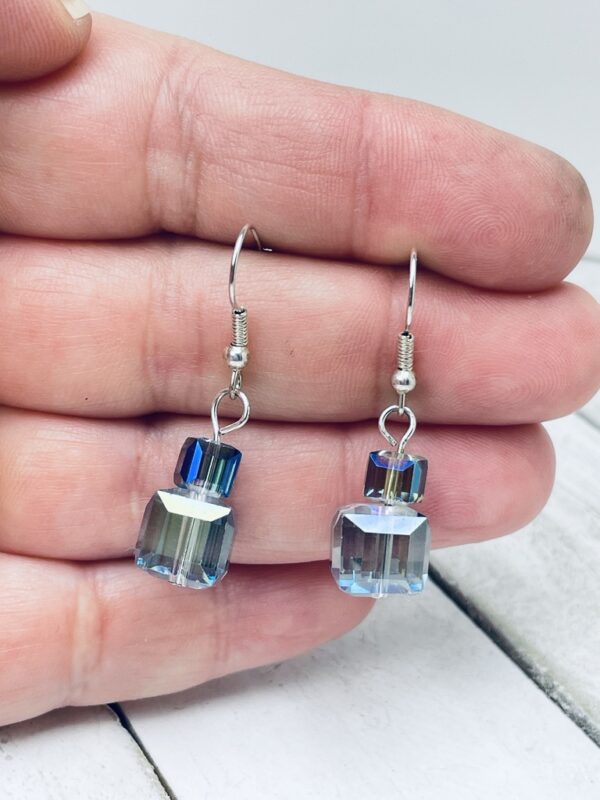 Stacked Cube Iridescent Glass Bead Earrings - Image 4
