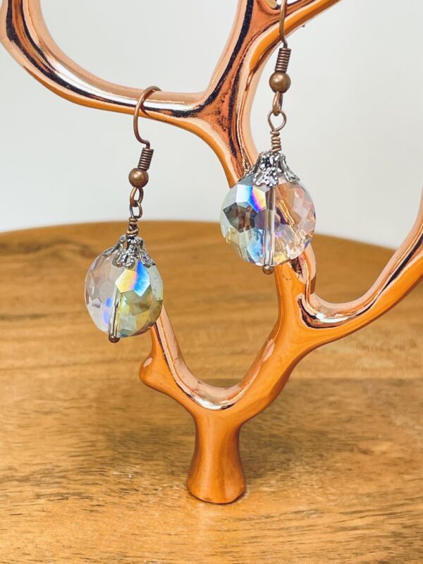Faceted Iridescent Disk Shaped Glass Bead Earrings - Image 4