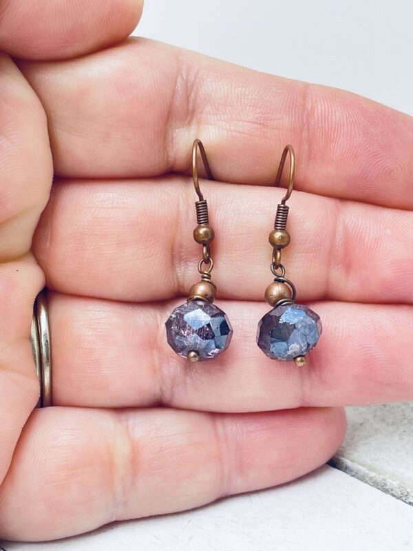 Heather Purple Cracked Glass Rondel Beads in Antiqued Copper - Image 8