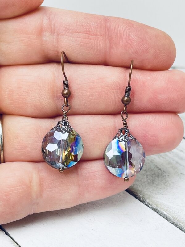 Faceted Iridescent Disk Shaped Glass Bead Earrings - Image 6