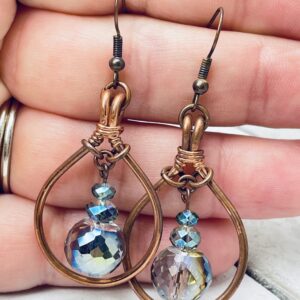 Stacked Iridescent Rondel Glass Beads in Wire Wrapped Hoop