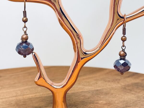 Heather Purple Cracked Glass Rondel Beads in Antiqued Copper - Image 5