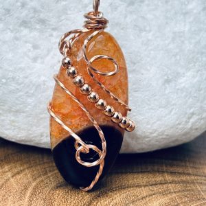 Orange Cracked Dyed Agate in Raw Copper Twisted Square Wire