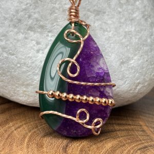 Green and Iris Purple Dyed Agate in Raw Copper Wire