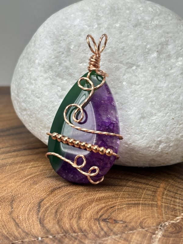 Green and Iris Purple Dyed Agate in Raw Copper Wire - Image 5