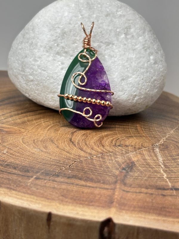 Green and Iris Purple Dyed Agate in Raw Copper Wire - Image 3
