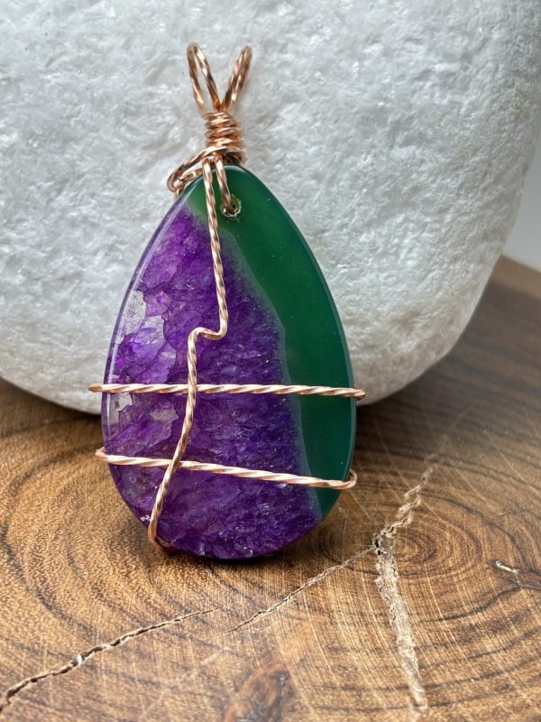 Green and Iris Purple Dyed Agate in Raw Copper Wire - Image 6