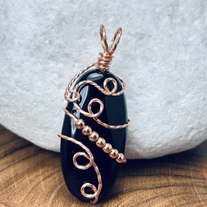 Black Agate in Raw Copper Wire