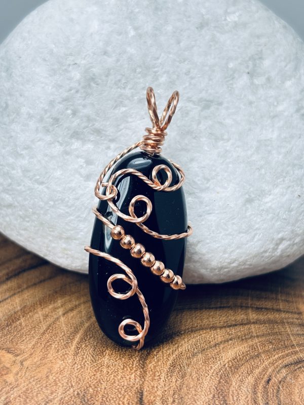 Black Agate in Raw Copper Wire